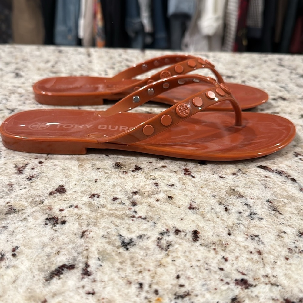 Tory Burch Brown PVC Sandals Minimalist Thong Design SIZE 6